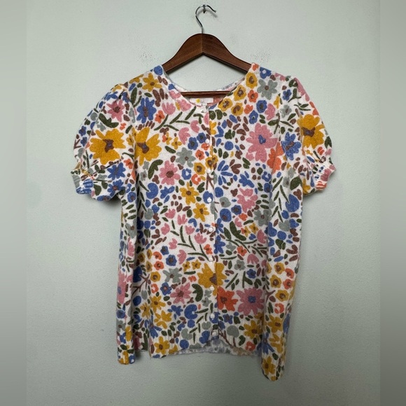 NWT Boden Wool Alpaca Floral Puff Sleeve Button Up Cardigan Sweater Size Large - Picture 2 of 12